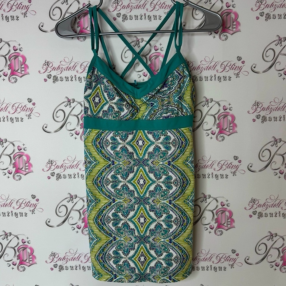 Prana tank top strappy racerback stretchy yoga lime green Turquoise Athletic Top